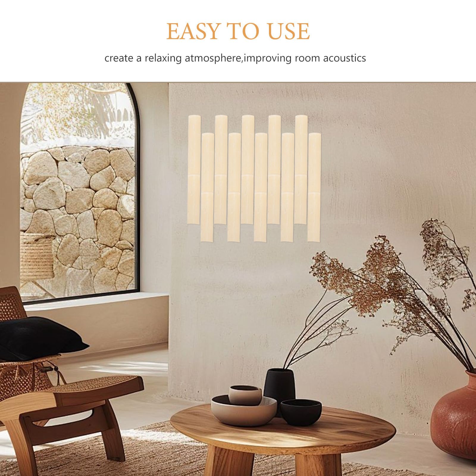Tofficu 10 Unidades Paneles Decorativos Listones Ligeros de Bambú Naturales Textura Artística, Ideales para Decoración para Paredes y Techos y Ambiente Relajante
