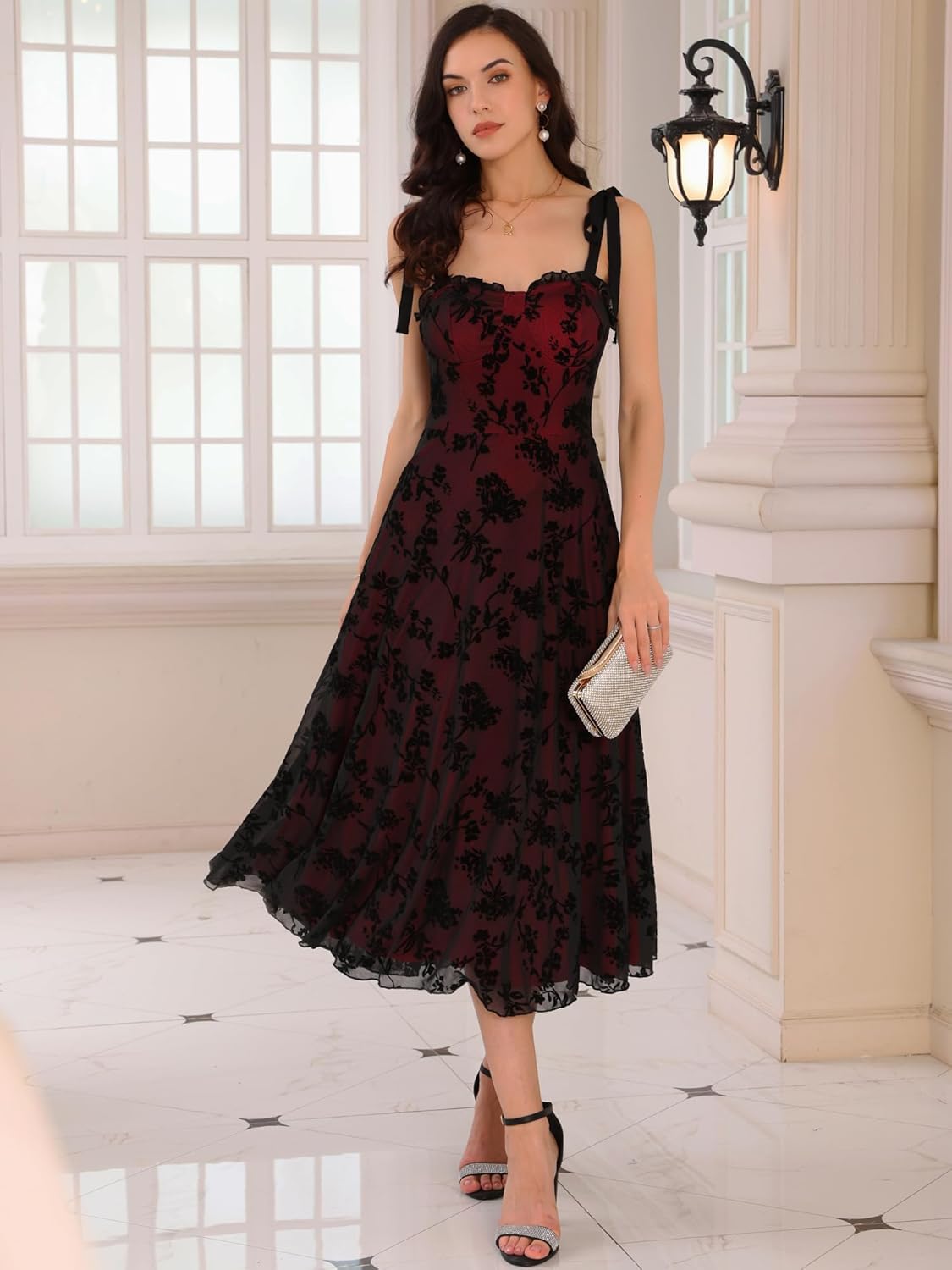 Women's Gothic Dresses Cocktail Mesh Sleeveless Adjustable Spaghetti Strap Vintage Valentine's Day Floral Dress - Image 3