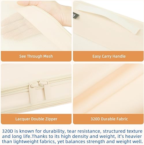 Miniatura 6 de BAGAIL 4 juegos6 juegos8 cubos de compresión para embalaje, accesorios de viaje, organizadores de embalaje expandibles (malla cuadrada, 06-beige)
