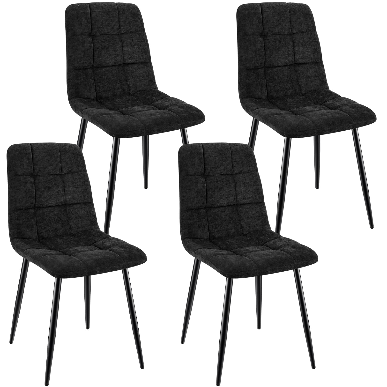 ANVOFONG Pack de 4 Sillas de Comedor, Sillas Cocina con Tela de Lino Y Patas De Metal Negro,Sillas Tapizadas,Silla de Dormitorio,Silla de SalóN,Sillas Comedor Modernas-Negro