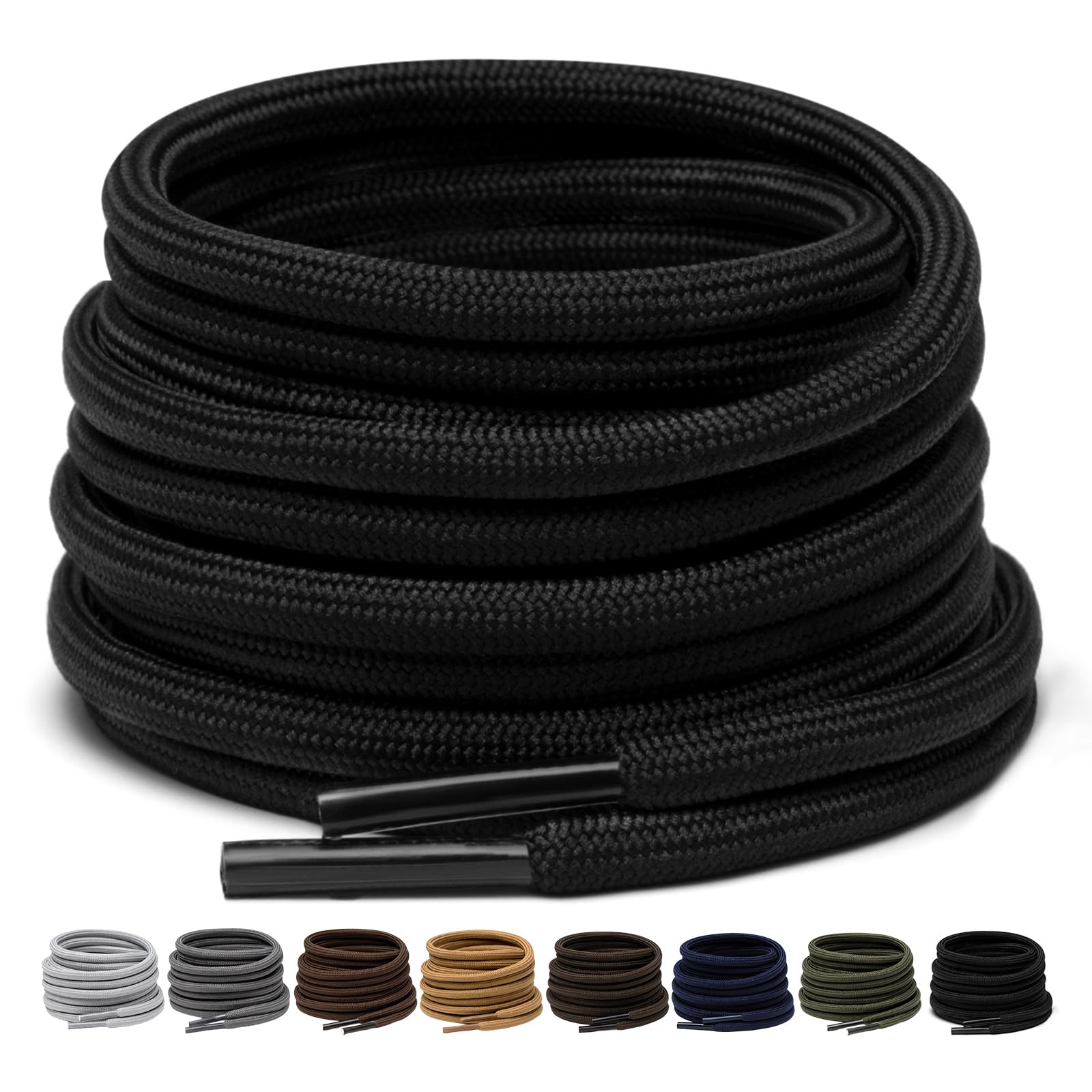 Puzeam 2 Paar Arbeit Schnürsenkel - 4 mm, Outdoor Wandern Schuhe Runde Schnürsenkel, Starke für Turnschuhe