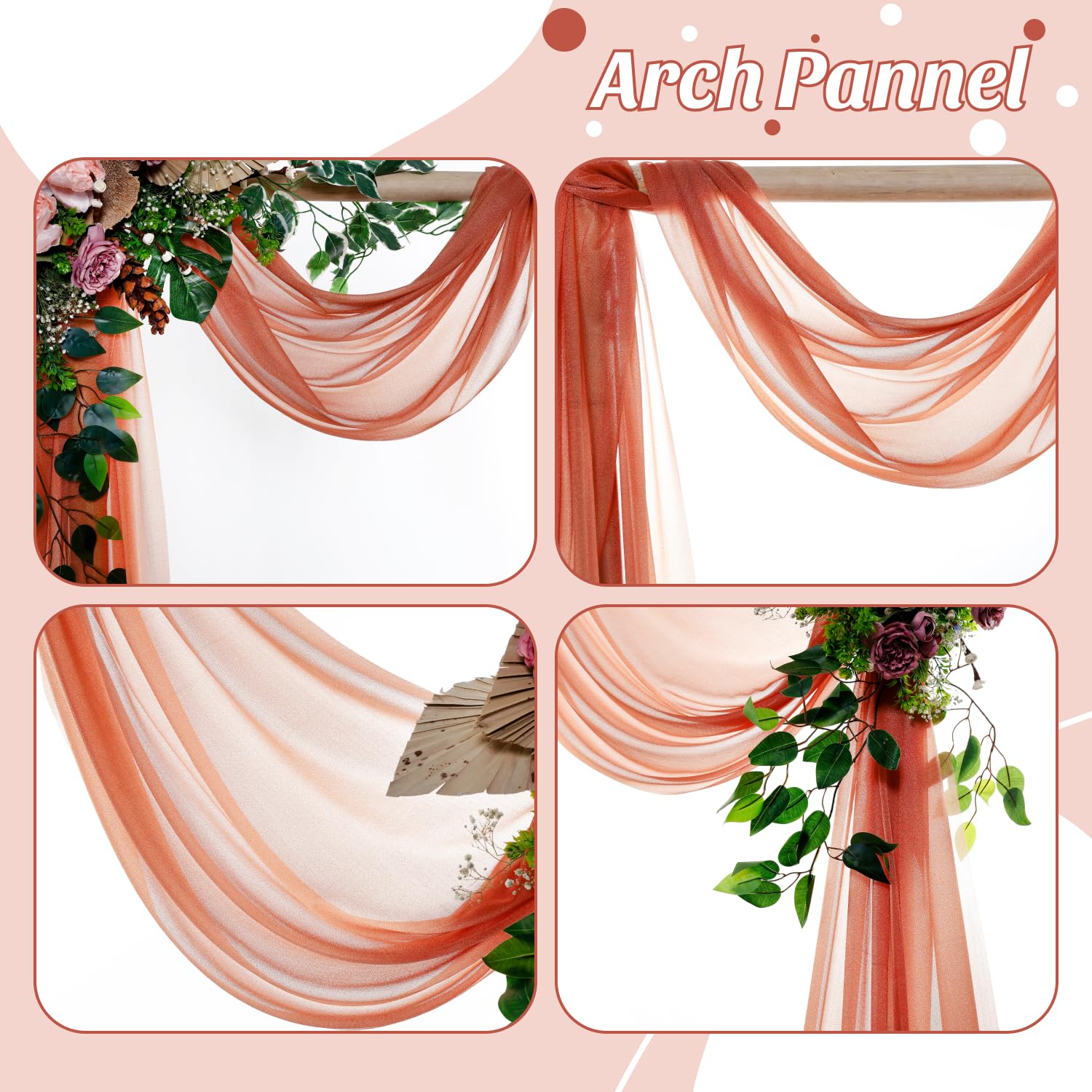 MDS Vorhangstoff für Hochzeitsbogen, 76,2 cm Breite x 15,2 m Länge, durchscheinender Chiffon-Stoff, Vorhang für Hochzeitszeremonie, Empfang, Girlanden und Hintergrunddekorationen, Terrakotta, 2 Stück