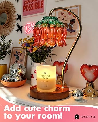 Funistree Flower Candle Warmer Lamp with Timer, Dimmable Candle Lamp Warmer, Christmas Birthday Gifts for Women Mom Her, Housewarming Home Decor, Lotus Wax Warmer for Yankee Candles - Strawberry