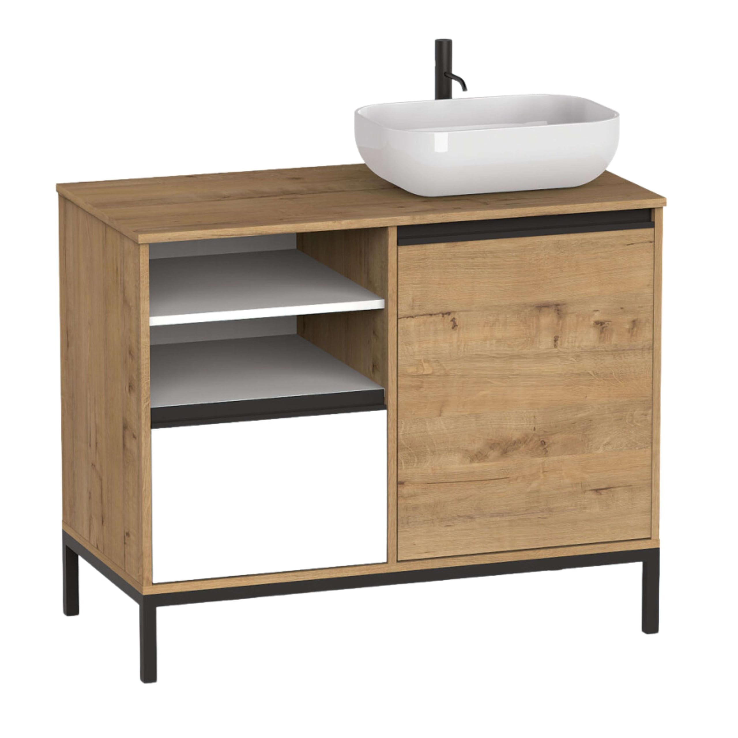 Miroytengo Mueble de Baño 100 cm Támesis con Patas (Sin Lavabo) Color Roble Gold y Blanco Mate