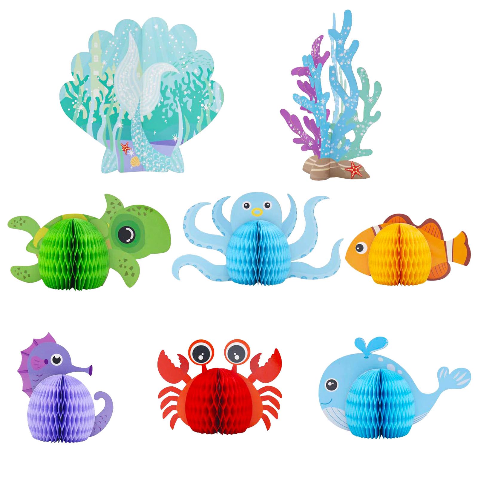 MORAINJAY 8 Pcs Ocean Animal Birthday Party Decorations, Under the Sea Animals Honeycomb Centrepieces, Sea Creatures Theme Table Toppers Party Decorations Supplies
