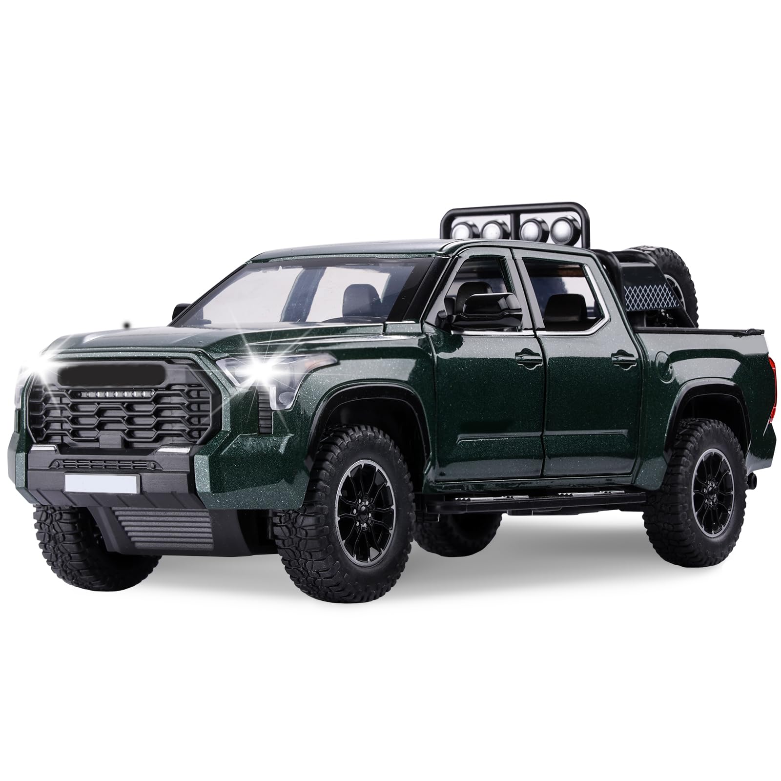 Tundra Truck Toys for 3 4 5 6 7 Year Old Boys Off-Road Pickup Toy Trucks for Boys Age 3-5 Diecast Metal Trucks with Light and Sound Pull Back Toy Cars Birthday Gift for Kids Green