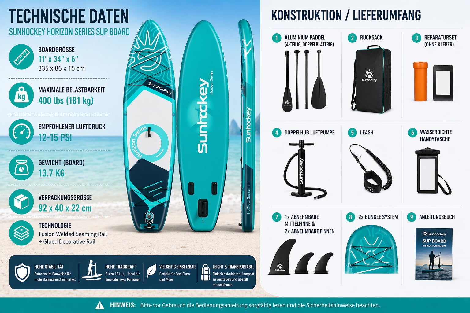 COIL SUP-Board - Aufblasbares SUP Board Set – Stand Up Komplettset - Set - wasserdichte Handytasche - Stabil - Leicht - mit Paddel - mit Pumpe - Zubehör