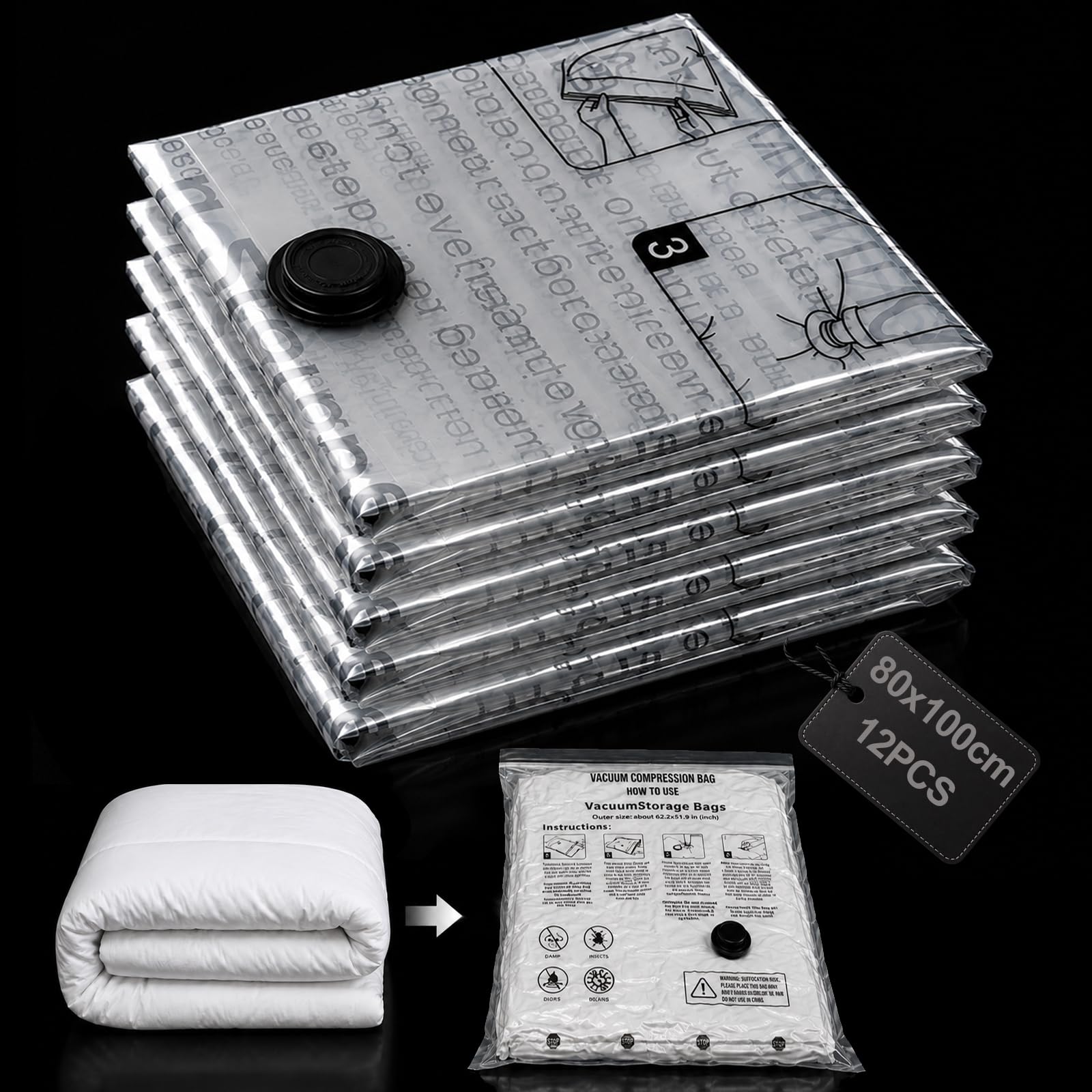 80x100 cm Sacchetti sottovuoto Vestiti 12 Pezzi Aumentare Sacchi Riutilizzabili Buste Salvaspazio Sacchi Sacchetti sottovuoto Piumoni Vestiti Viaggio per Valigia Organizer viaggio Abbigliamento