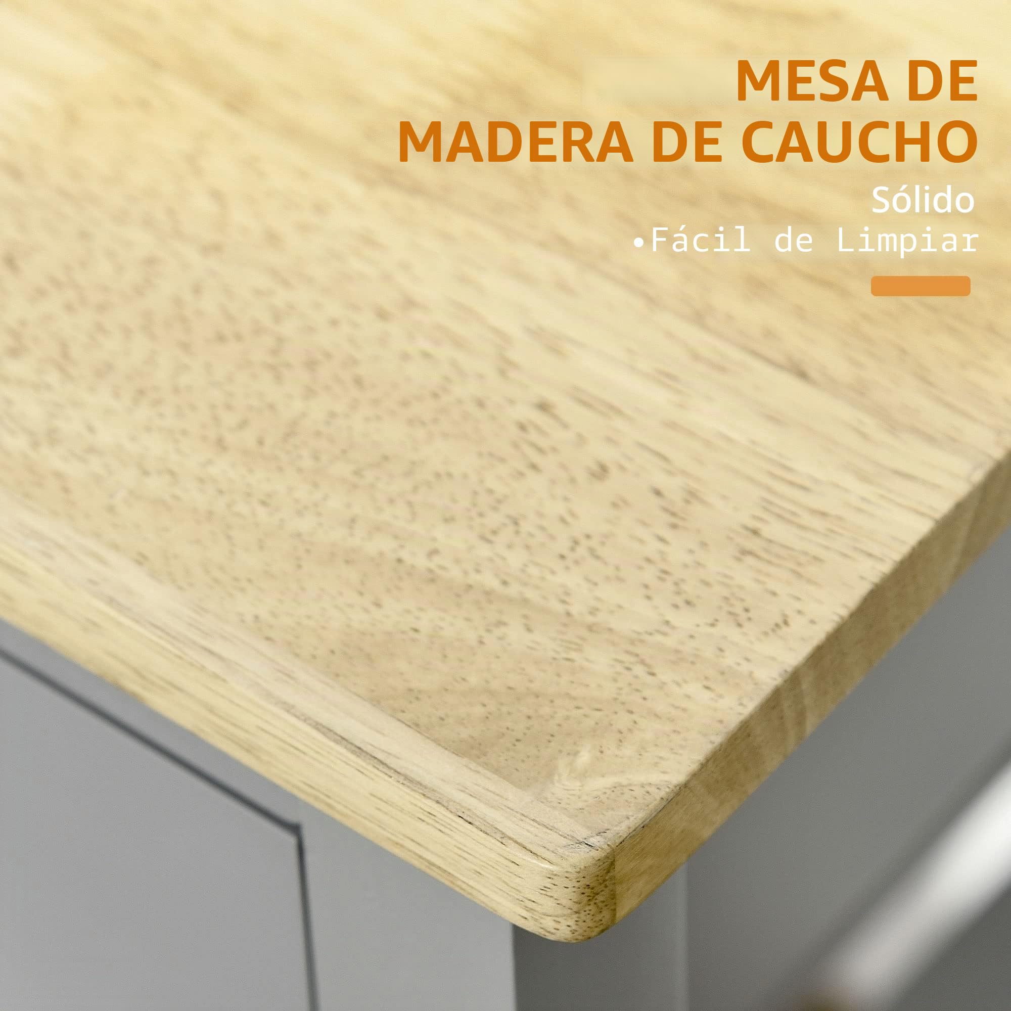 HOMCOM - Carro de Cocina con Ruedas, Superficie de Trabajo | de madera de Hevea, 2 estantes, 1 cajón, 1 portapaños