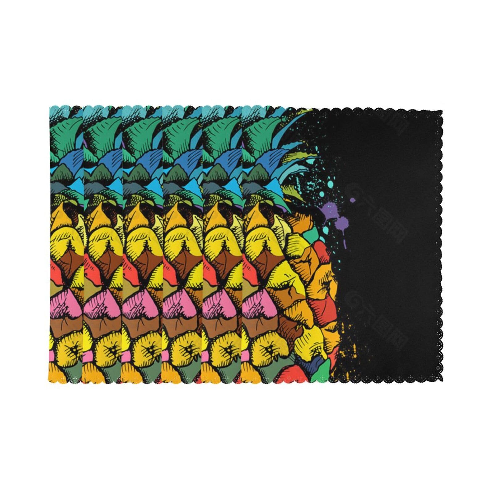 6 PCS Heat Resistant Placemat 45x30 CM, colorful Pineapple Printed Non-Slip Place Mats for Kitchen Dining Table Indoor Outdoor