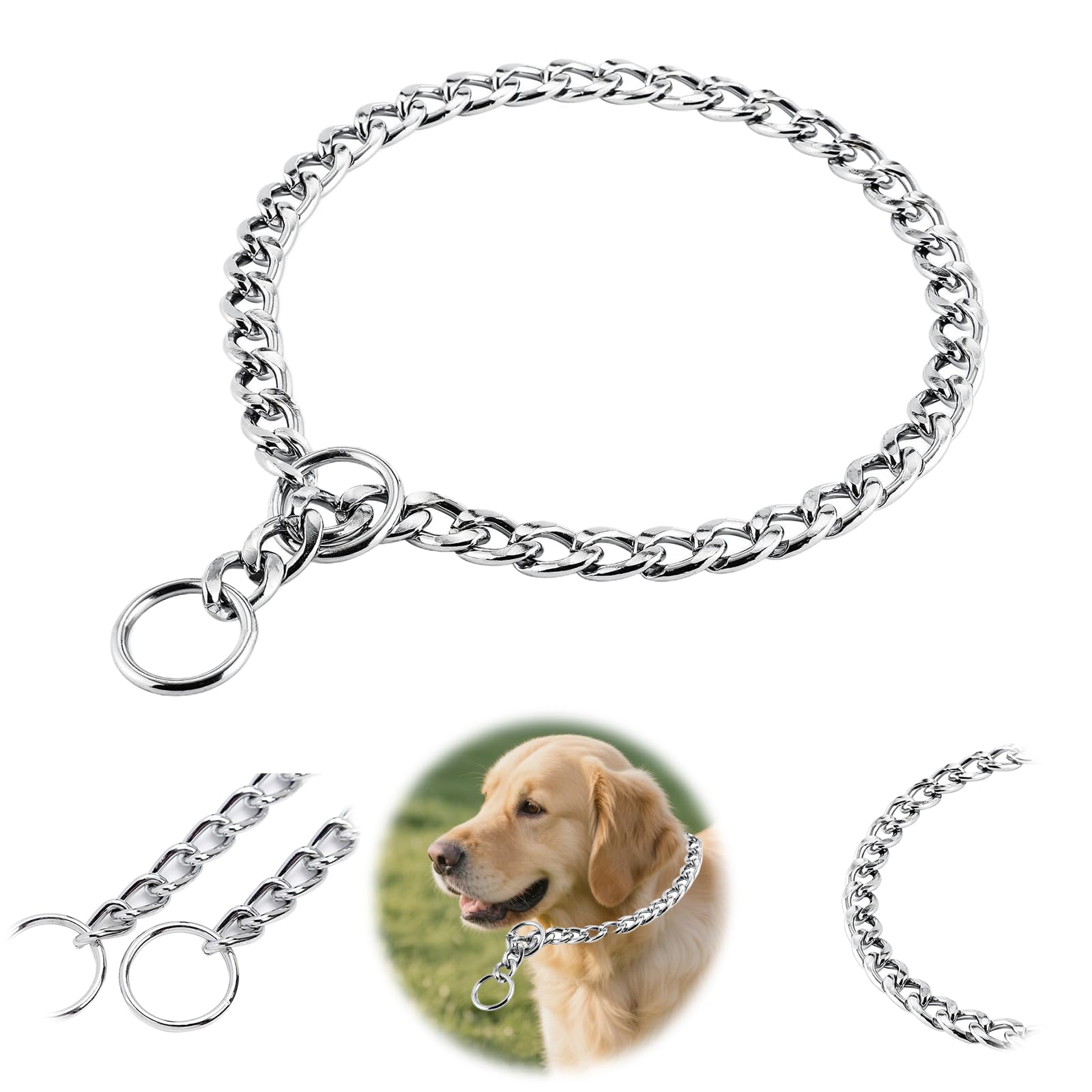 Metal Choke Chain for Dog,Strong Dog Choke Chain Anti Chew Training Collar Chrome Plated Adjustable Silver Metal Necklace for Pet Outdoor Training Small Medium Large Puppy(3.5MM*60CM)