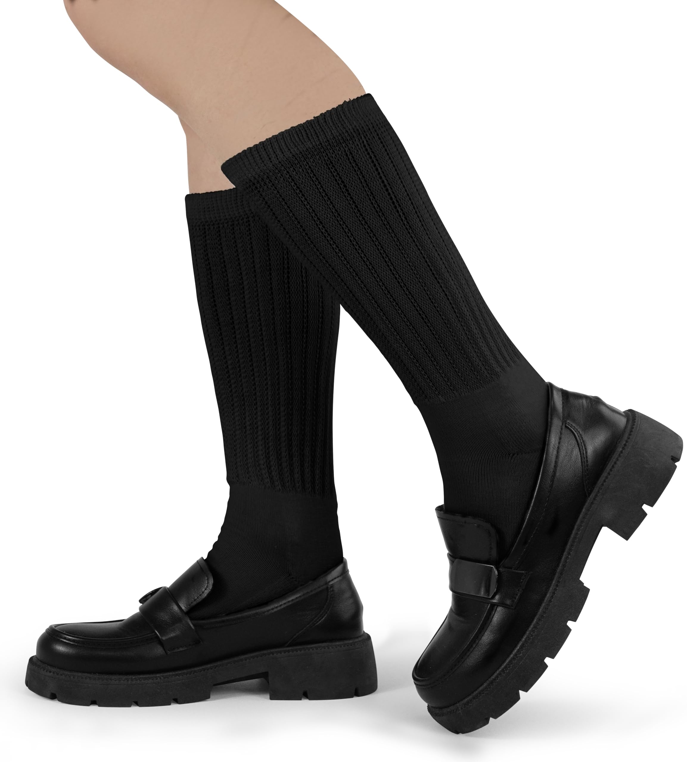 BomKinta Crew Slouch Socks Women - Retro Scrunch Short Sock - Soft Solid Ankle Socks Size 5-11: Black White Grey -3 Paris