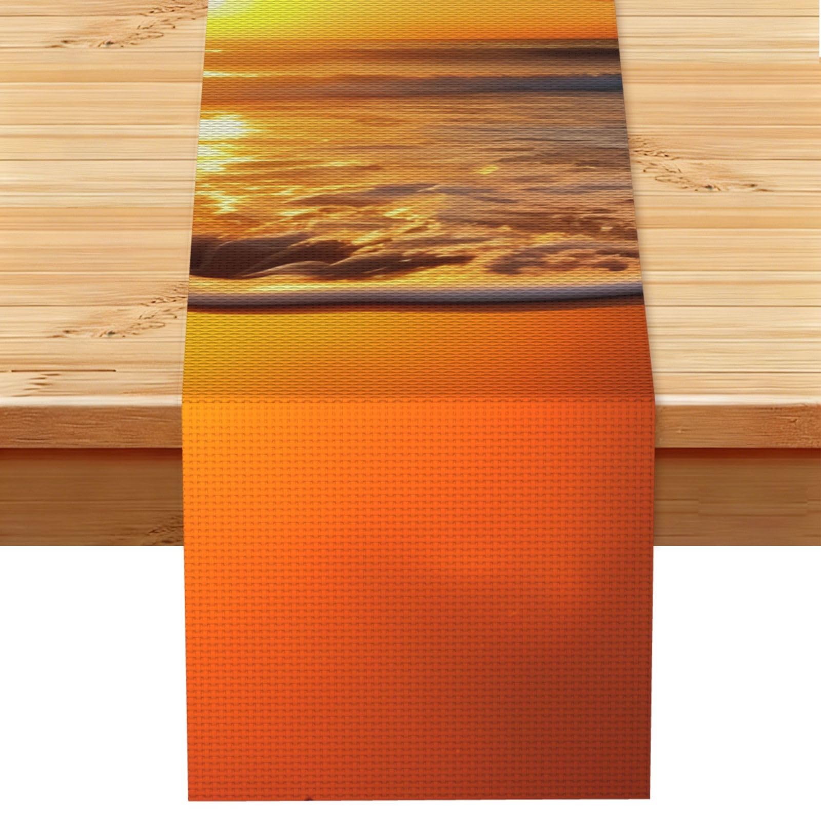 Sunset Beach Table Runner 13x72 Inch Cotton Linen Table Linen Washable Farmhouse Tablecloth Modern Abstract Art Kitchen Dinning Table Decoration for Home Party Decor