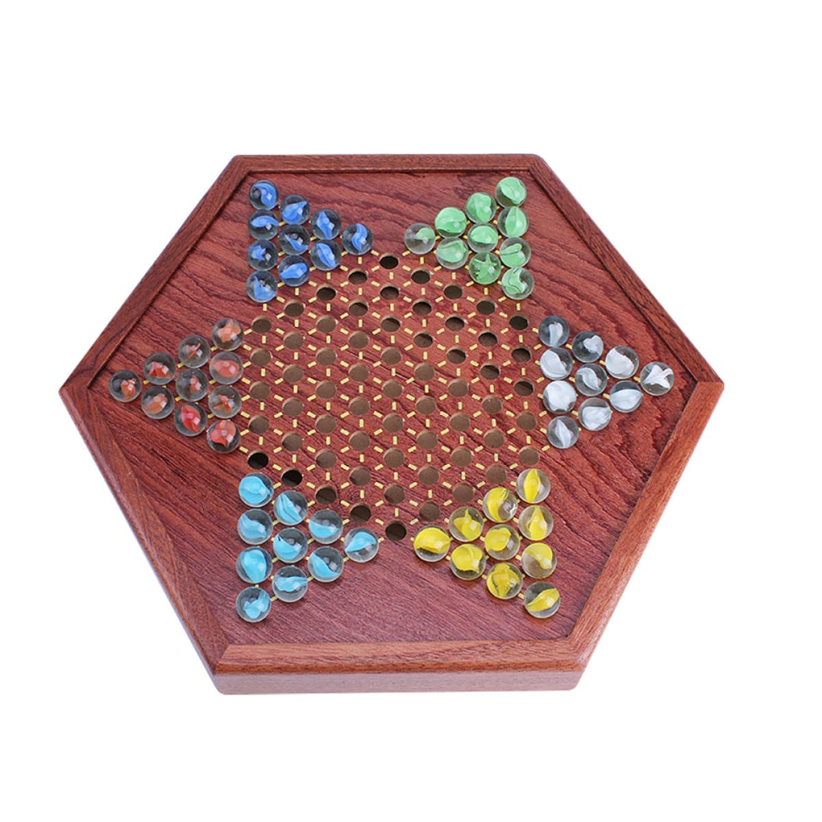 Gioco da Tavolo con in Sintetico Tavola Esagonale Cinesi con Biglie in Vetro e Gioco Strategico per Intrattenimento Familiare