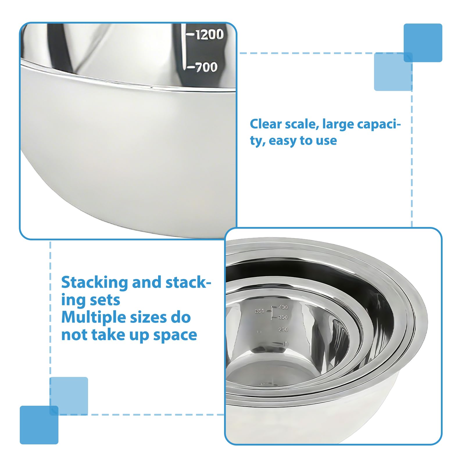 Lot De 5 Cul De Poule Inox: Saladiers En Acier Inoxydable En 5 Tailles, Bol Inox Cuisine Bowl De Mélange, Empilables Et Lavables Au Lave-Vaisselle Idéal Pour La Cuisine, Pâtisserie Et Stockage
