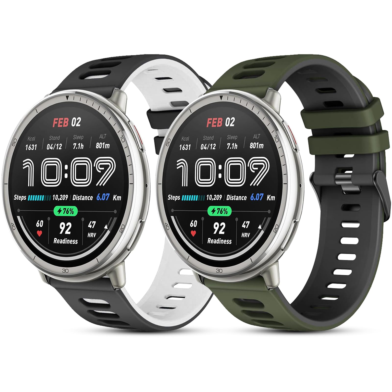 SenMore 2 Piezas Correa Compatible con Amazfit Active 2/Active/Garmin Vivoactive 5/Amazfit GTS/2/3/4/2e/2 mini/4 mini, 20mm Ajustable Silicona Correa de Repuesto para Smartwatch.(No host)