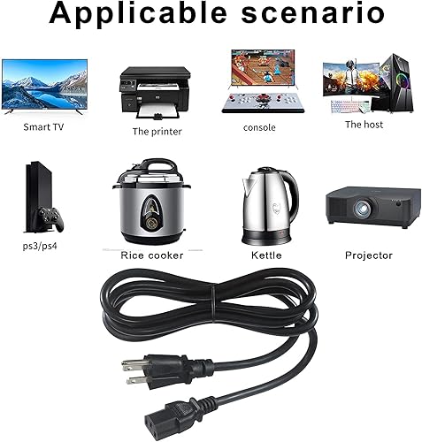 Miniatura 4 de KUNCAN Cable de alimentación universal para computadora, 6 pies5.9 ft, NEMA 5-15P, enchufe plano a IEC 60320 C13, conector tipo ángulo izquierdo,