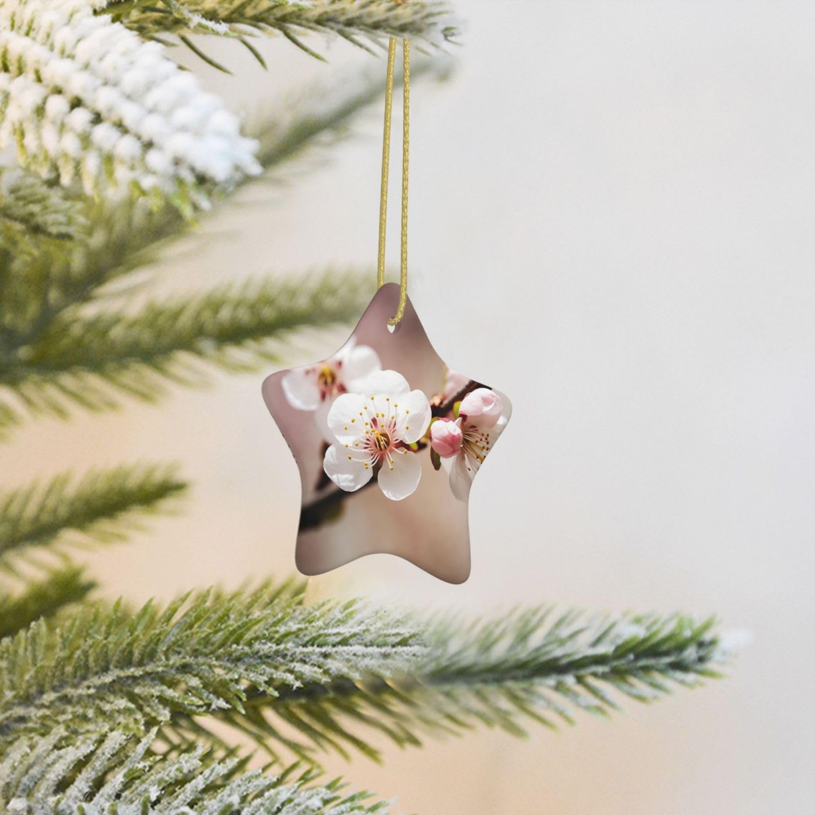 Christmas Tree Decoration Hanging Star Ornament Cherry Blossom Ceramic Ornaments Christmas Tree Decorations Star Pendants for Xmas Tree Winter New Year Wedding Party Supplies