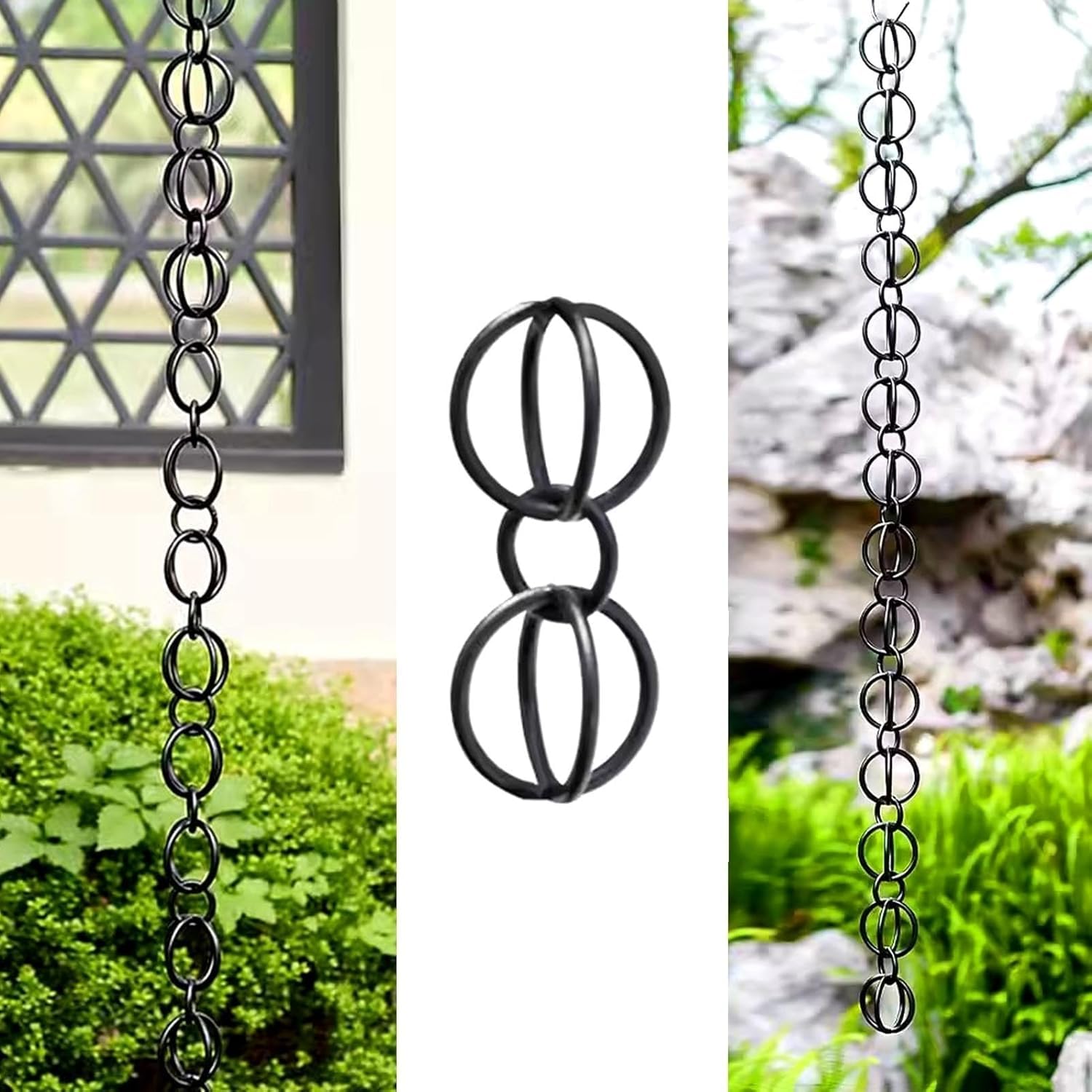 WOTZOV Rain Chain Rainwater Chain/Divert Water/Chain Link, Roof Drainage Replacement Downspout For Gutters, Ring Yard Villa Home Display，260cm (8.5ft)