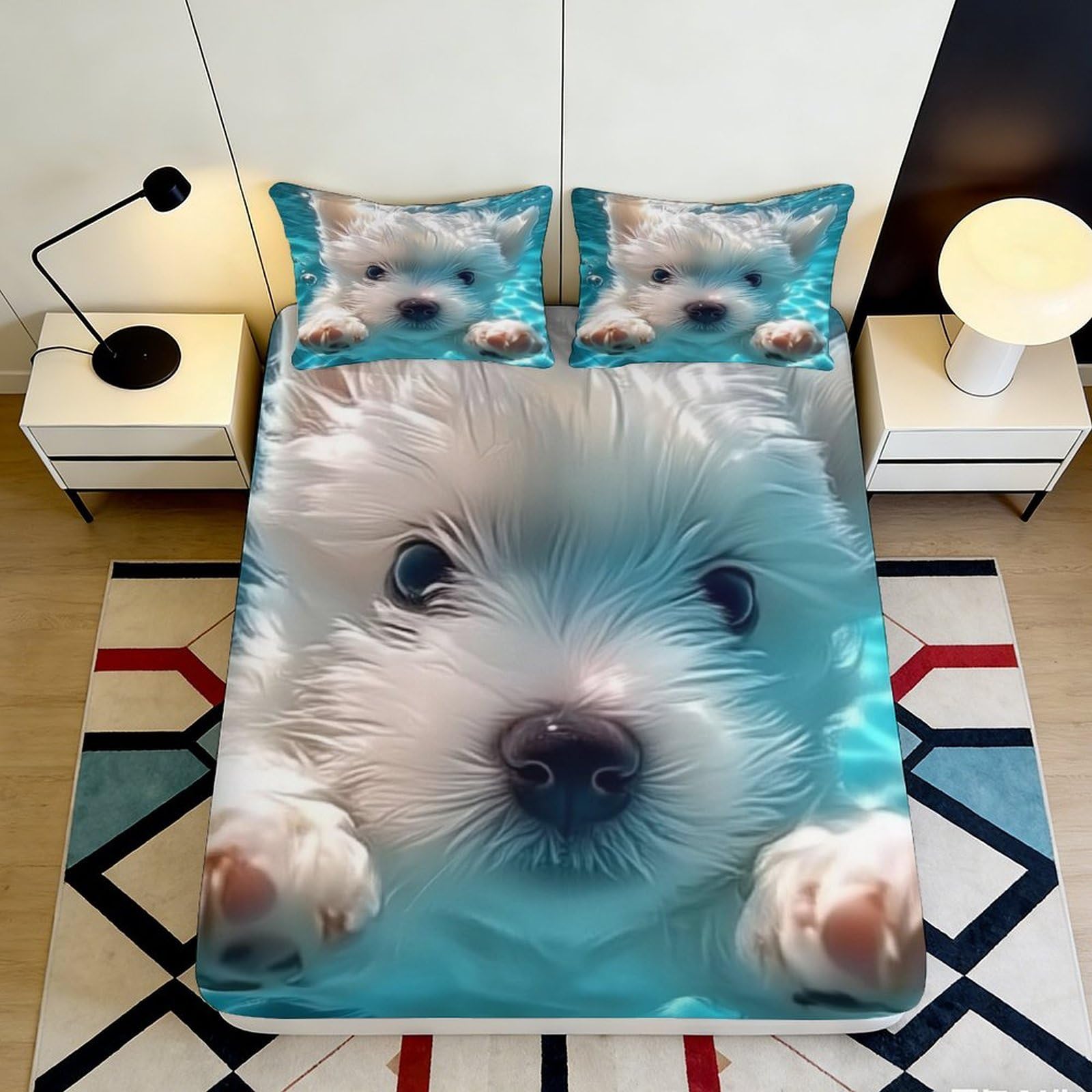 Jqzkxnhpbr Style-5 3D Printed Cute Puppy Fitted Sheet Microfiber Soft Anti-Slip Dog Face Bed Cover For Bedroom Dorm Decor Easy Care 90X200x25cm