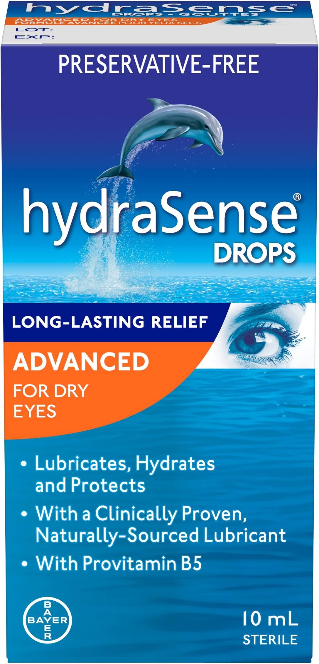 HydraSense Advanced Eye Drops, For Dry Eyes, Preservative Free, Naturally Sourced Lubricant, With Provitamin B5, 10 mL