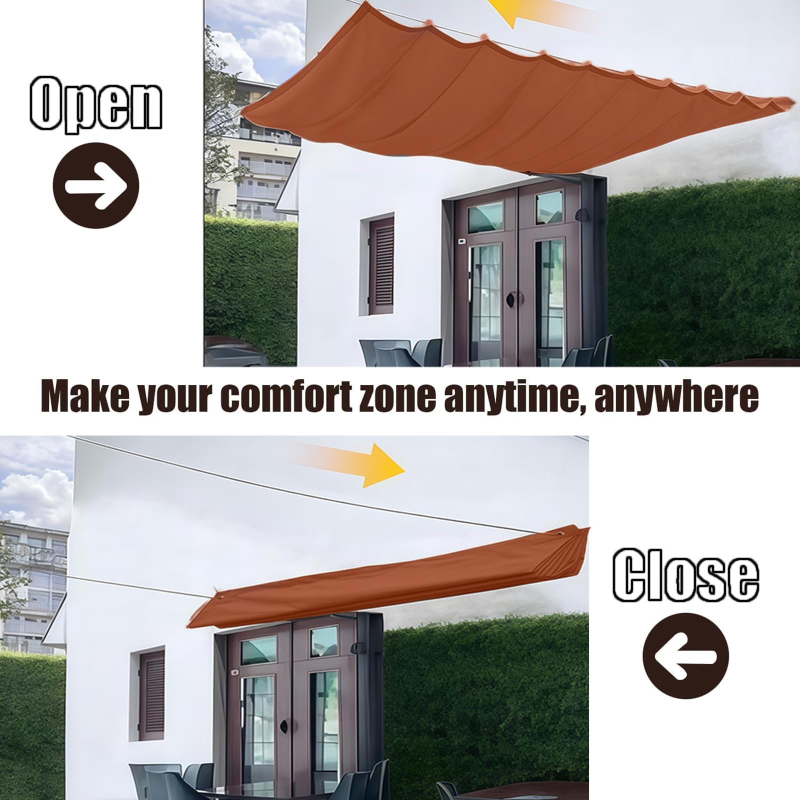 Toldo Retráctil Ondulado 2.8 x 20 m Impermeable, 98% Rayos UV Resistente Al Desgarro, Toldo de Vela Rectangular Tela, con Ojales y Cuerdas para Jardín, Pergola, Rojo óXido