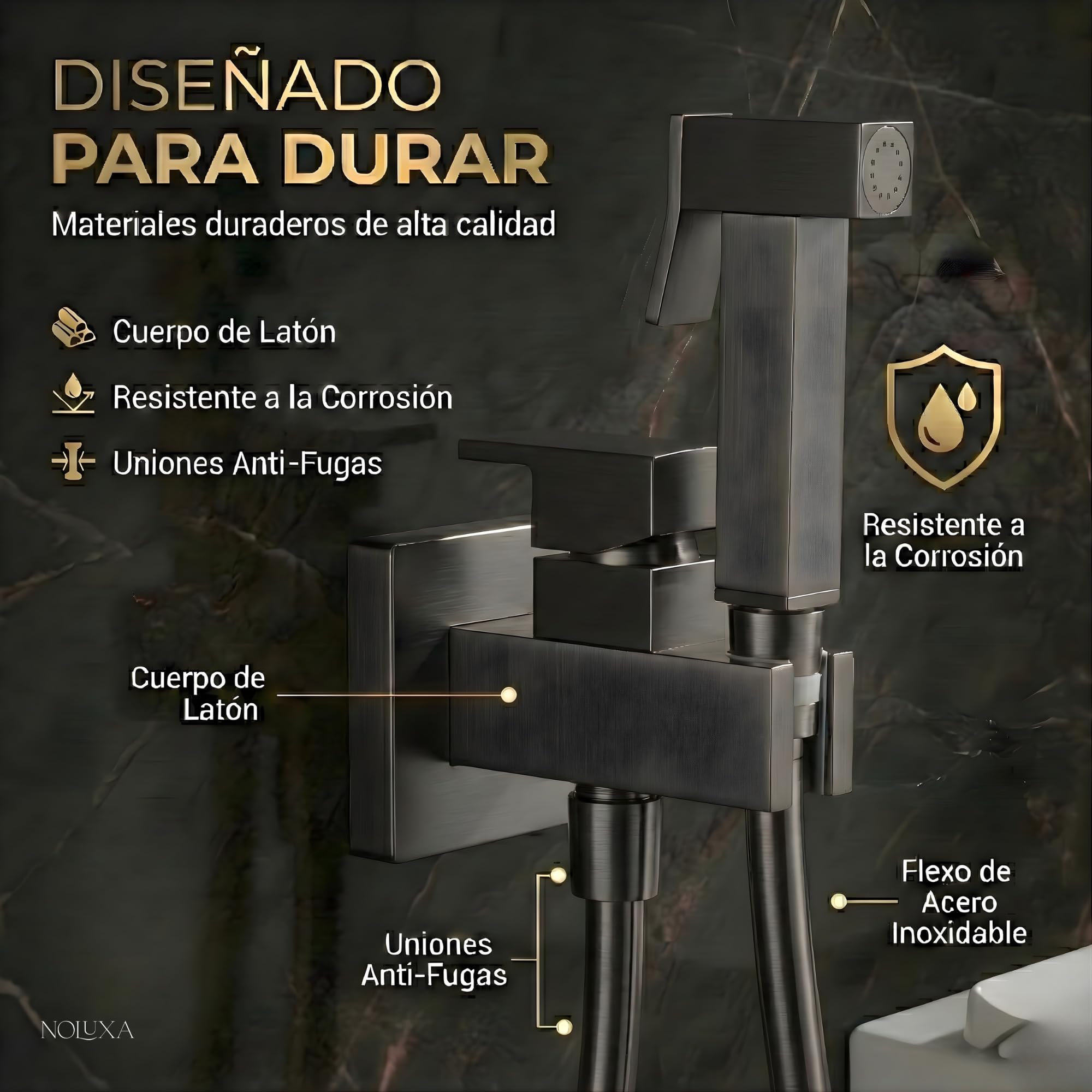 IMEX - Ducha Bidet Agua Fría y Caliente Color Negro | Grifo Bidet Empotrado para WC Black Gun Metal | Ducha Higiénica Monomando para Inodoro | Grifería Sustituto de Bidé | Serie Irlanda