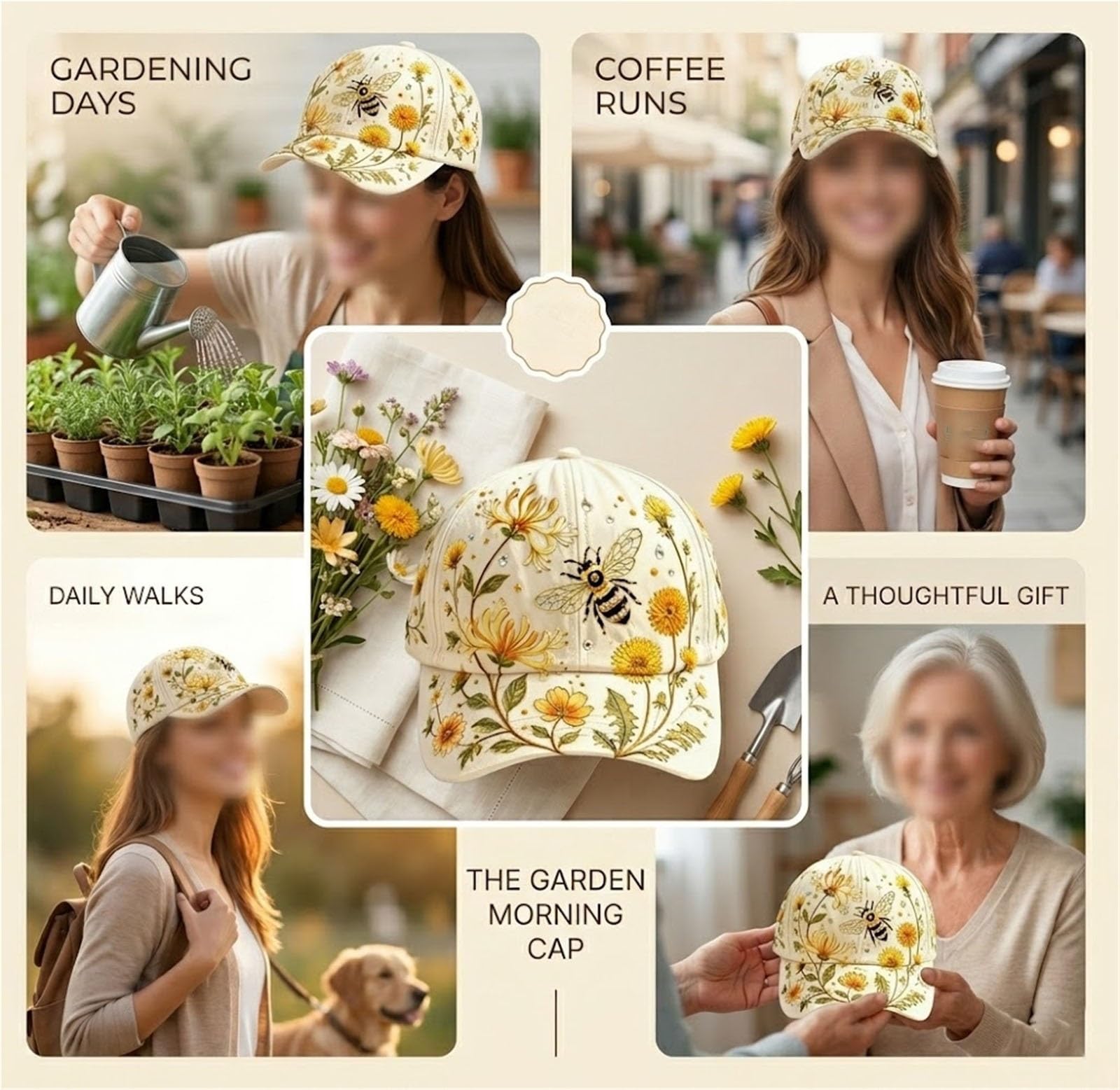 Czapka Z Daszkiem Garden Morning, Regulowana Bawełniana Czapka Z Motywem Kolibra Dla Kobiet