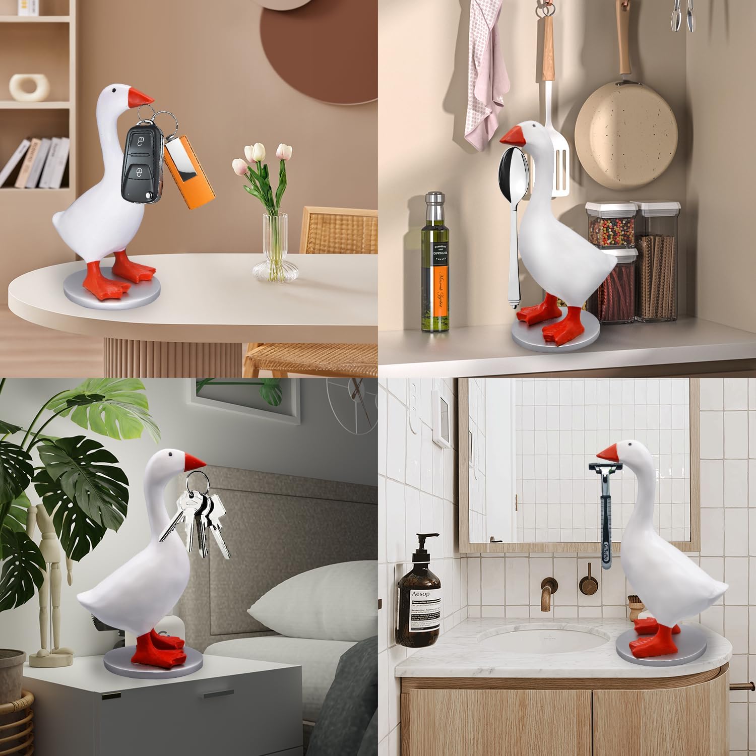 Magnetic Desk Goose Key Holder, 7.28 in Funny Home Desktop Decor Cute Goose Resin Statue Office Table Decor Housewarming Gifts for Mother Women and Men 1 Pack