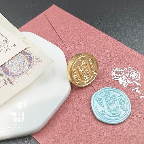 Miniatura 2 de Sello clásico de cera para sellar varios alfabetos, cabeza de latón, mango de madera, sellos de letras para tarjetasobreregalo (sello, letra U)