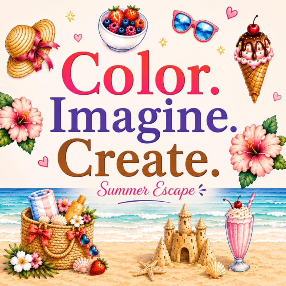 Color. Imagine. Create. Summer Escape: A Cozy Imagination Coloring Book for Girls and Women with Creative Coloring Prompts to Reimagine Summer Objects, Scenes, and Moments in Your Unique Way