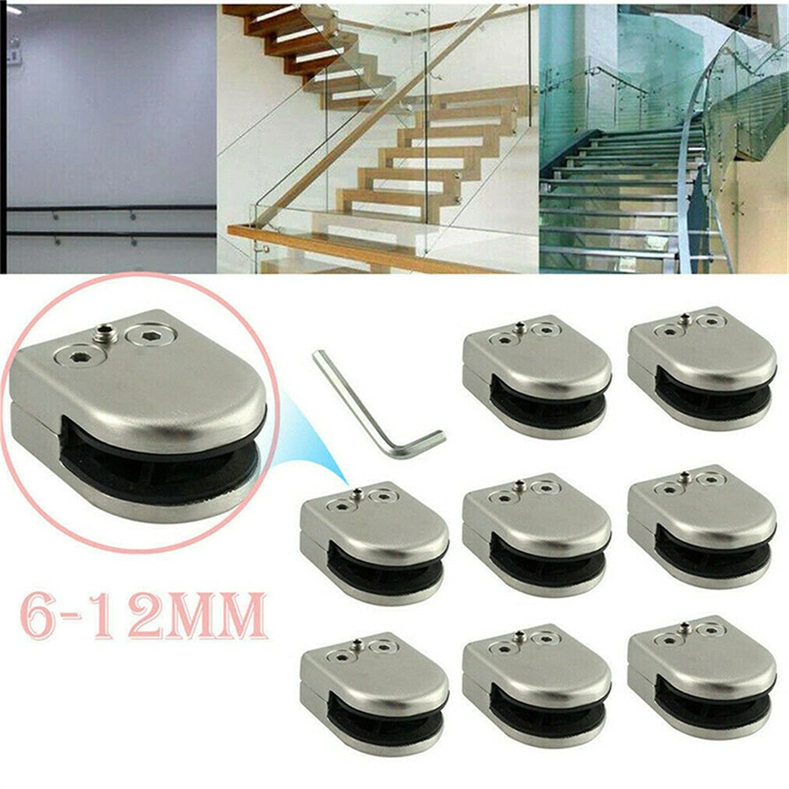 Conectores de vidrio 4/8 Uds. Soportes de soporte for estantes redondos abrazaderas Clips for tornillo ajustable acrílico de madera de vidrio de 6-12mm(8pcs L)