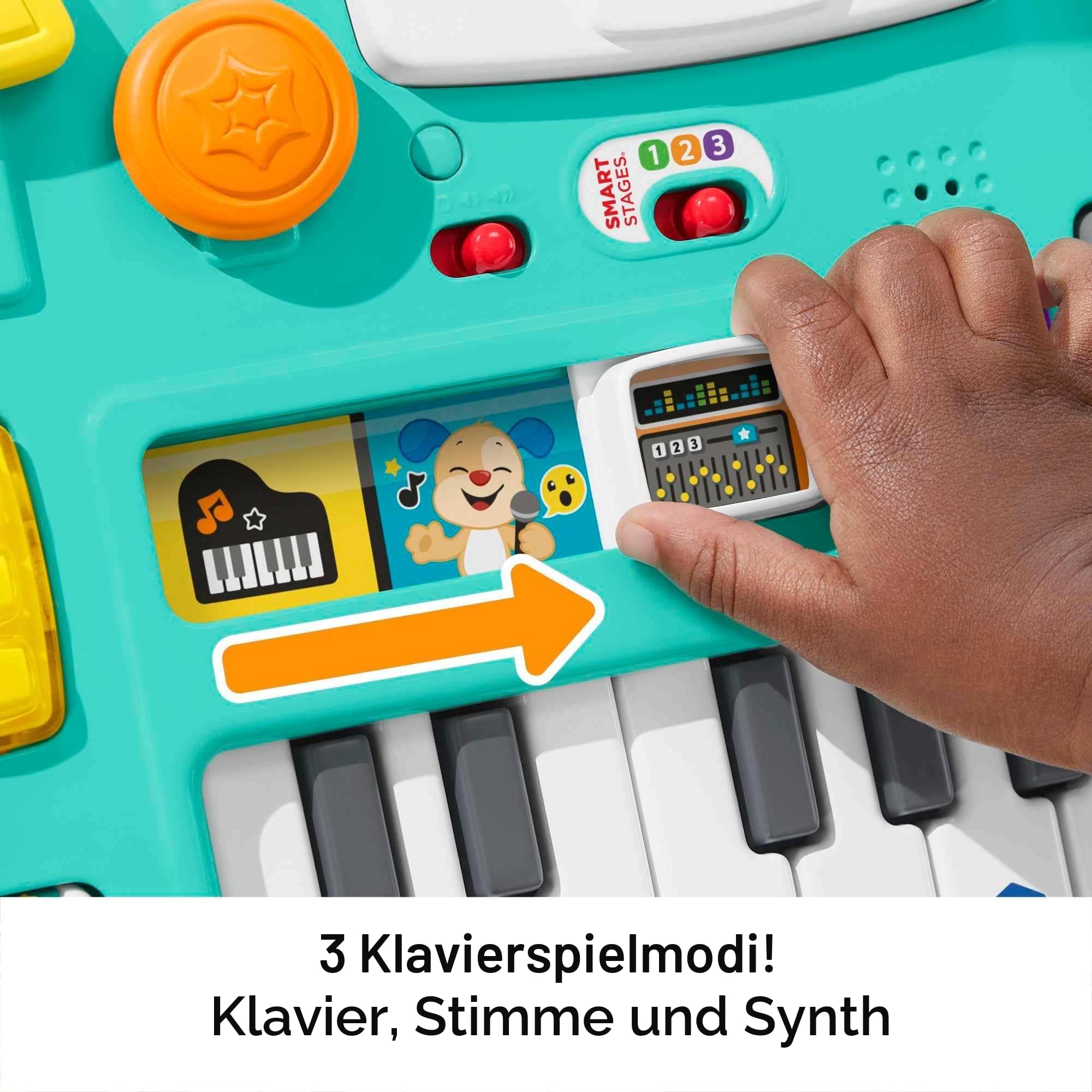 Fisher-Price Lernspaß DJ Spieltisch - musikalisches Lernspielzeug mit 3 Klavierspielmodi, Lichtern, Version: Englisch Reduzierte Verpackung, HTK83