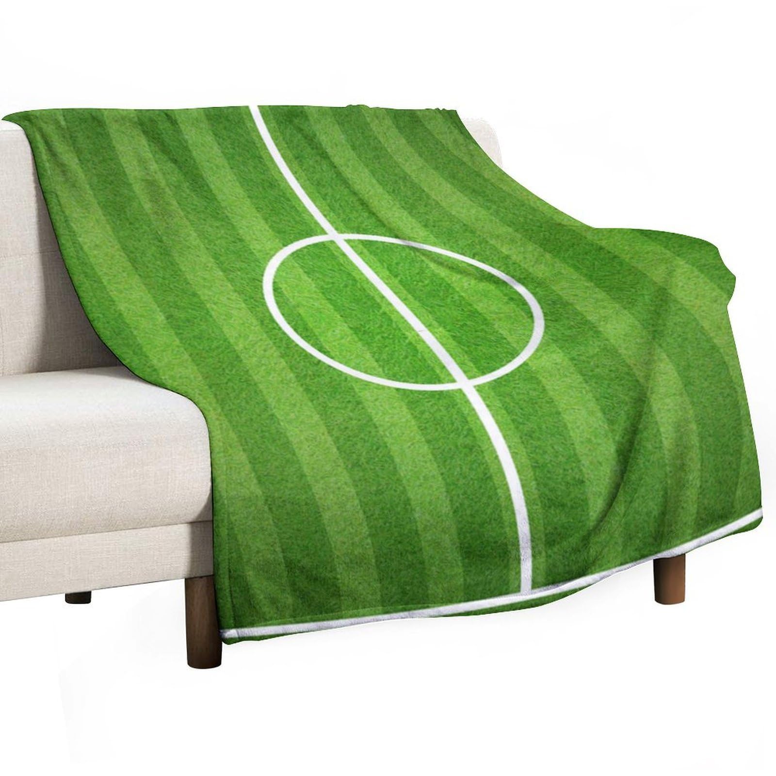Hxwokrum Flannel Blanket, Green Soccer Field Throw Blanket for Couch Sofa Bed Office, Soft And Comfortable Without Pilling