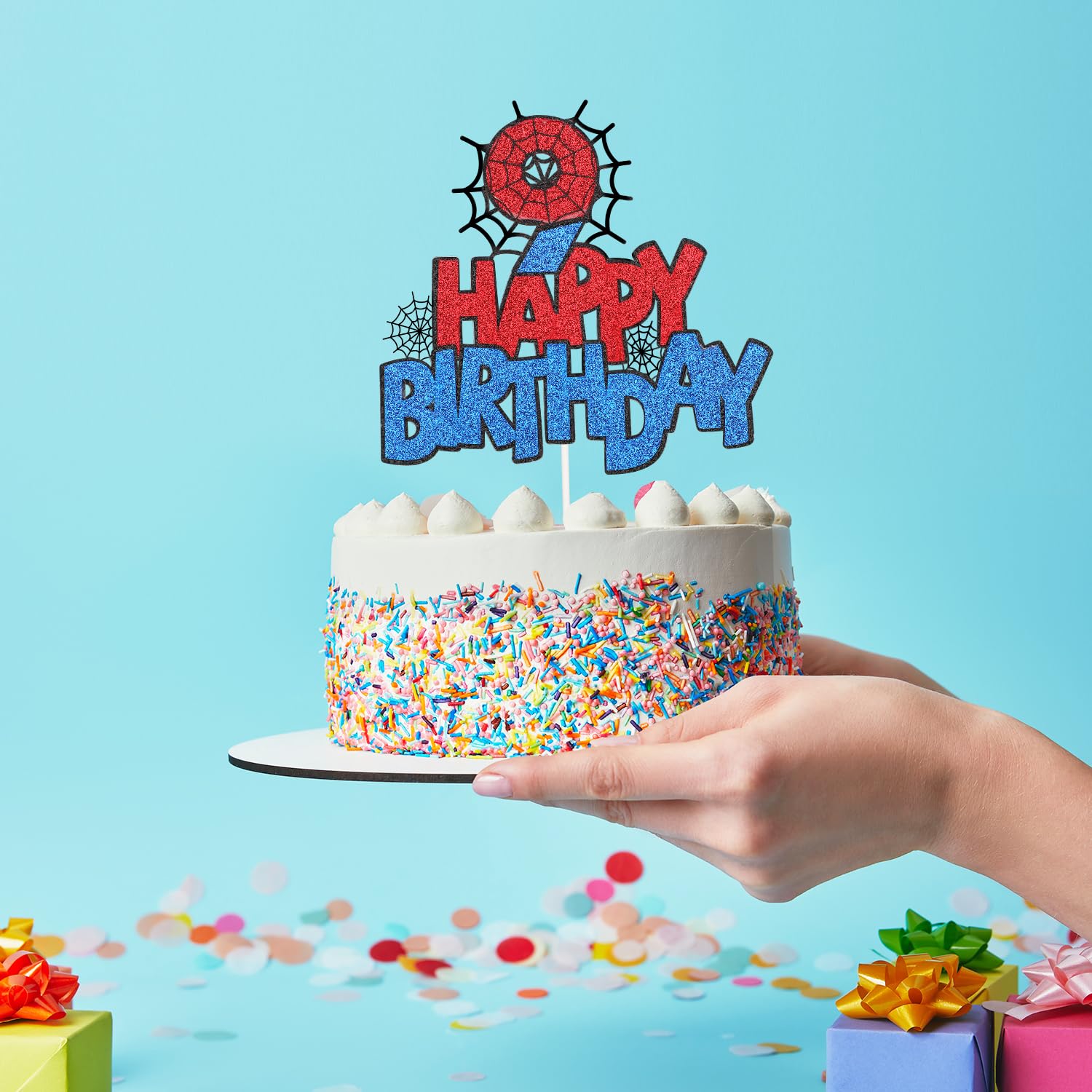 Decorazioni Torta Compleanno Supereroi - Set Con Ragno, Ragnatele, Palline Glitter, Per Tema Spider-Man - Foto 9