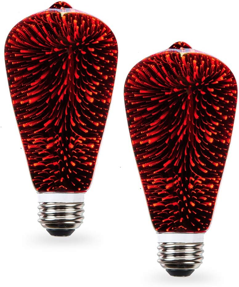 SLEEKLIGHTING Red 3D Fairy Like Firework Light Bulb with Galaxy Inspired Light ST19 LED Medium Base Lightbulb for Most Lamp Pendant and Ceiling Fixture Red Colored Decorative Style Light Bulb