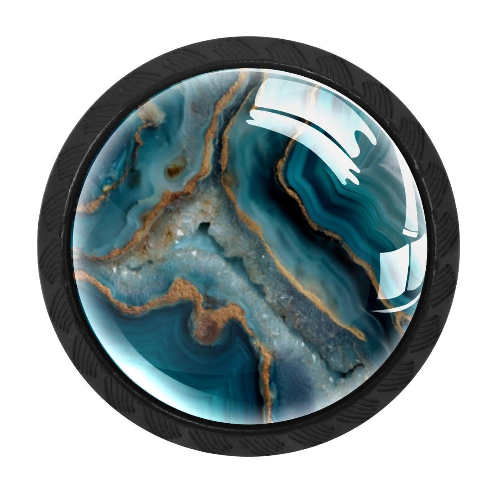 CHENZZZZ 4 Pack Teal Agate Texture (3) Kitchen Cabinet Knobs Drawer Knobs Dresser Knobs Matte Black Zinc Knobs Drawer Pulls Door Knobs Dresser Drawer Handles Knobs for Dresser Drawers