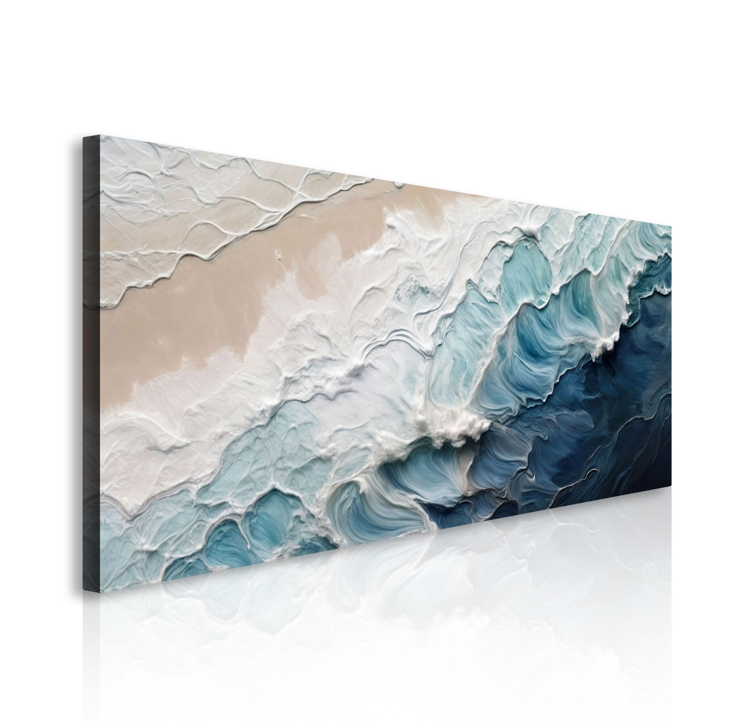 - TAILORED CANVASES Crashing Coastal Waves Impasto Wall Art for Living Room, Abstract Seascape Canvas, Beach Paintings, Wave Artwork, Coastal Ocean Decor, Nautical Blue and White Accent Print 10x20