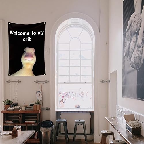 Miniatura 6 de Bandera de bienvenida a mi cuna de 2 x 3 pies, banderas divertidas para habitación, bandera de pared duradera con ojales de latón para decoración de