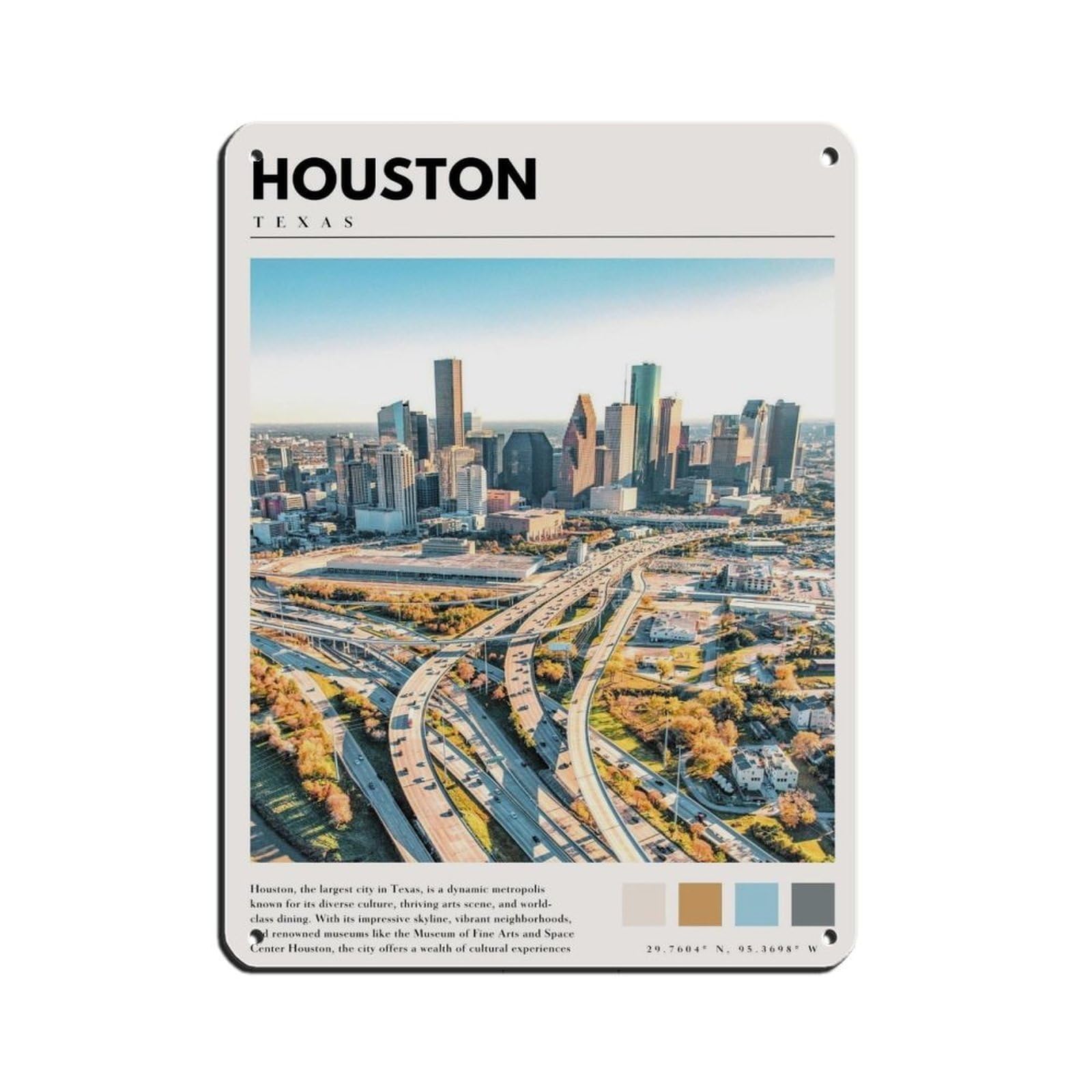 Houston Art Houston Poster Tin Sign Vintage Metal Pub Club Cafe Bar Home Wall Art Decoration Poster Retro 12x16inch(30x40cm)