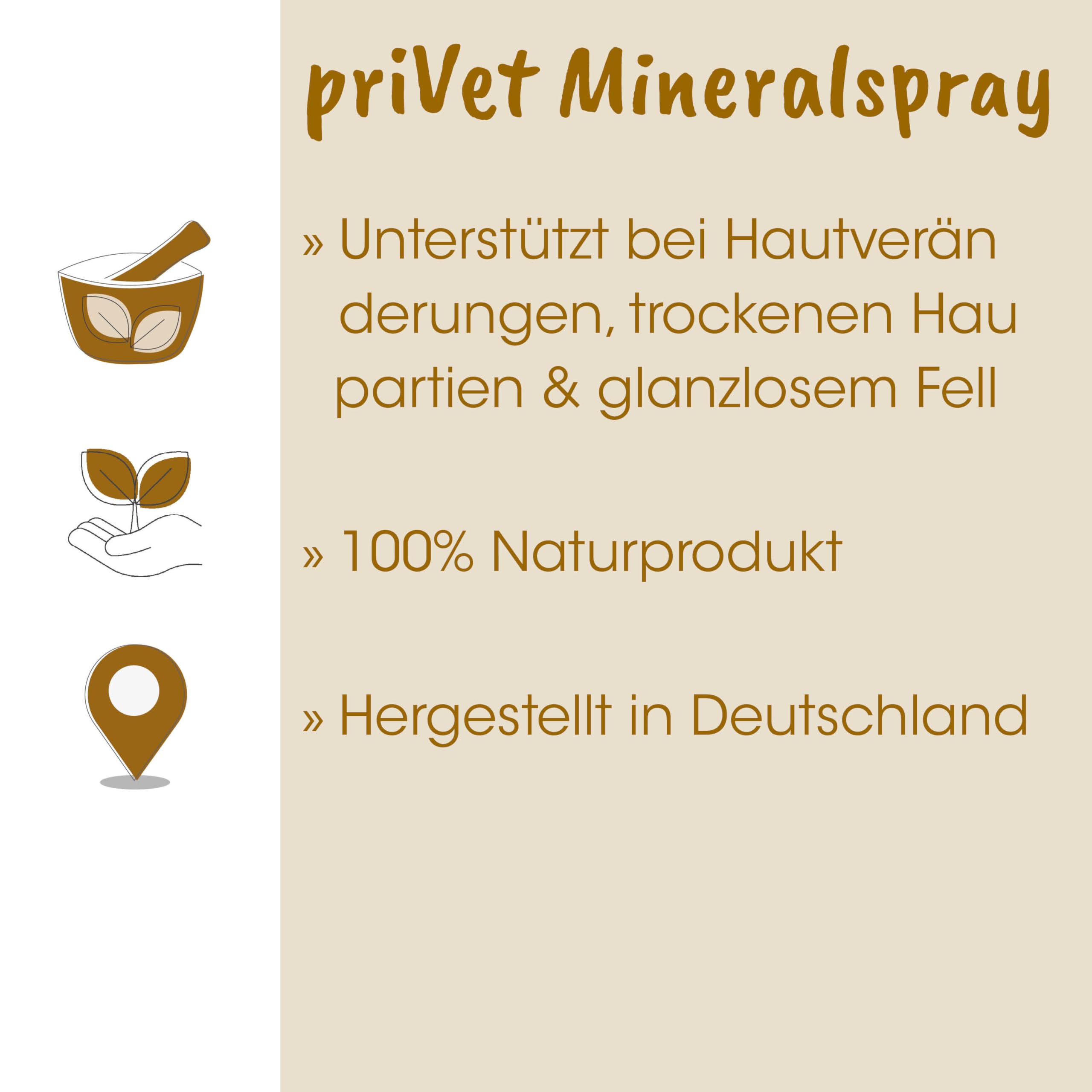 cdVet Naturprodukte privet Mineralspray 500 ml - Ziege, Schwein, Rind - Pflegemittel - juckende + schuppige + trockene Haut - glanzlosem Fell - Parasitenbefall - pflegt + beruhigt die Haut - Glanz -
