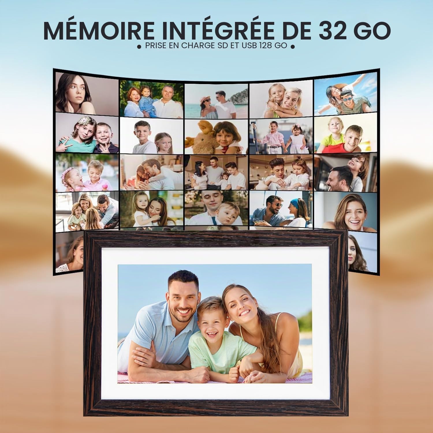 Hesmor Cadre Photo numérique WiFi, Cadre Photo numérique de 10,1 Pouces, écran Tactile LCD IPS 1280 x 800, Rotation Automatique, Stockage de 32 Go intégré