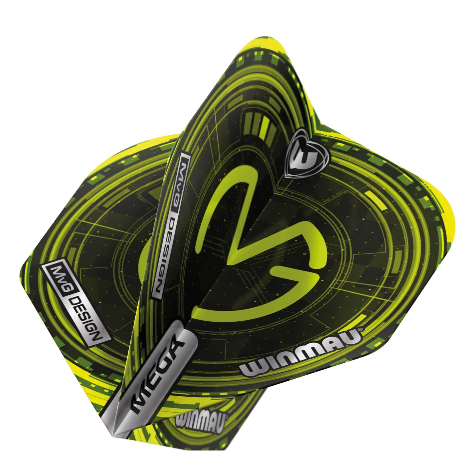 WINMAU Mega Standard Michael Van Gerwen MvG Logo Tech Green Dart Flights - 10 sets per pack (30 dart flights in total) - Image 2