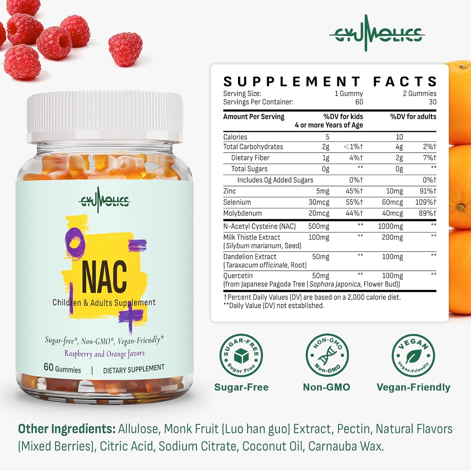 NAC Supplement 1000mg for Adults & 500mg for Kids, N-Acetyl Cysteine Supplement Gummies, Synergistic Antioxidant, Vegan, Sugar-Free 60 Gummies - Image 5