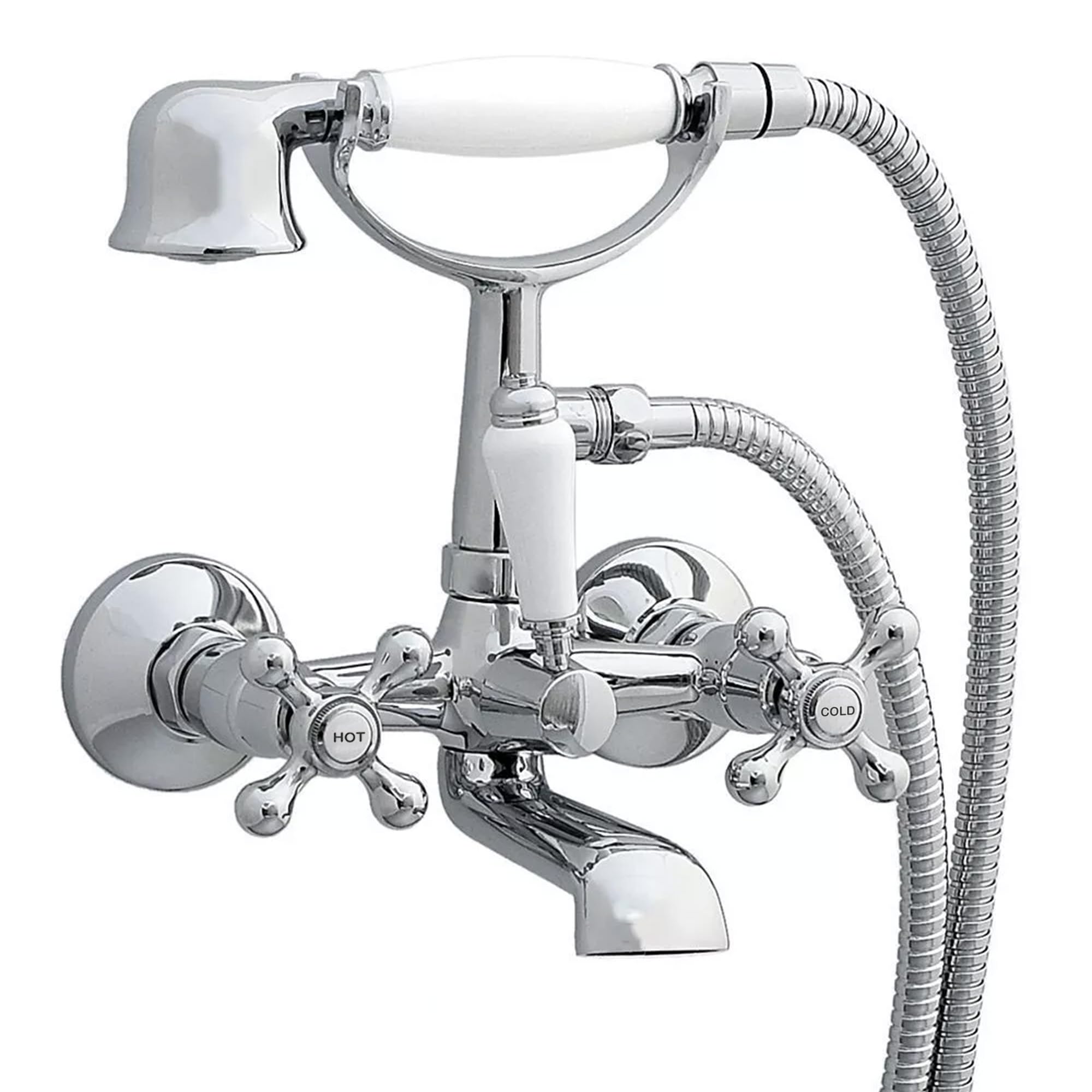 The Home Store Chrome Traditional Cross Handle Bath Filler Mixer Taps Shower Wall Mounted