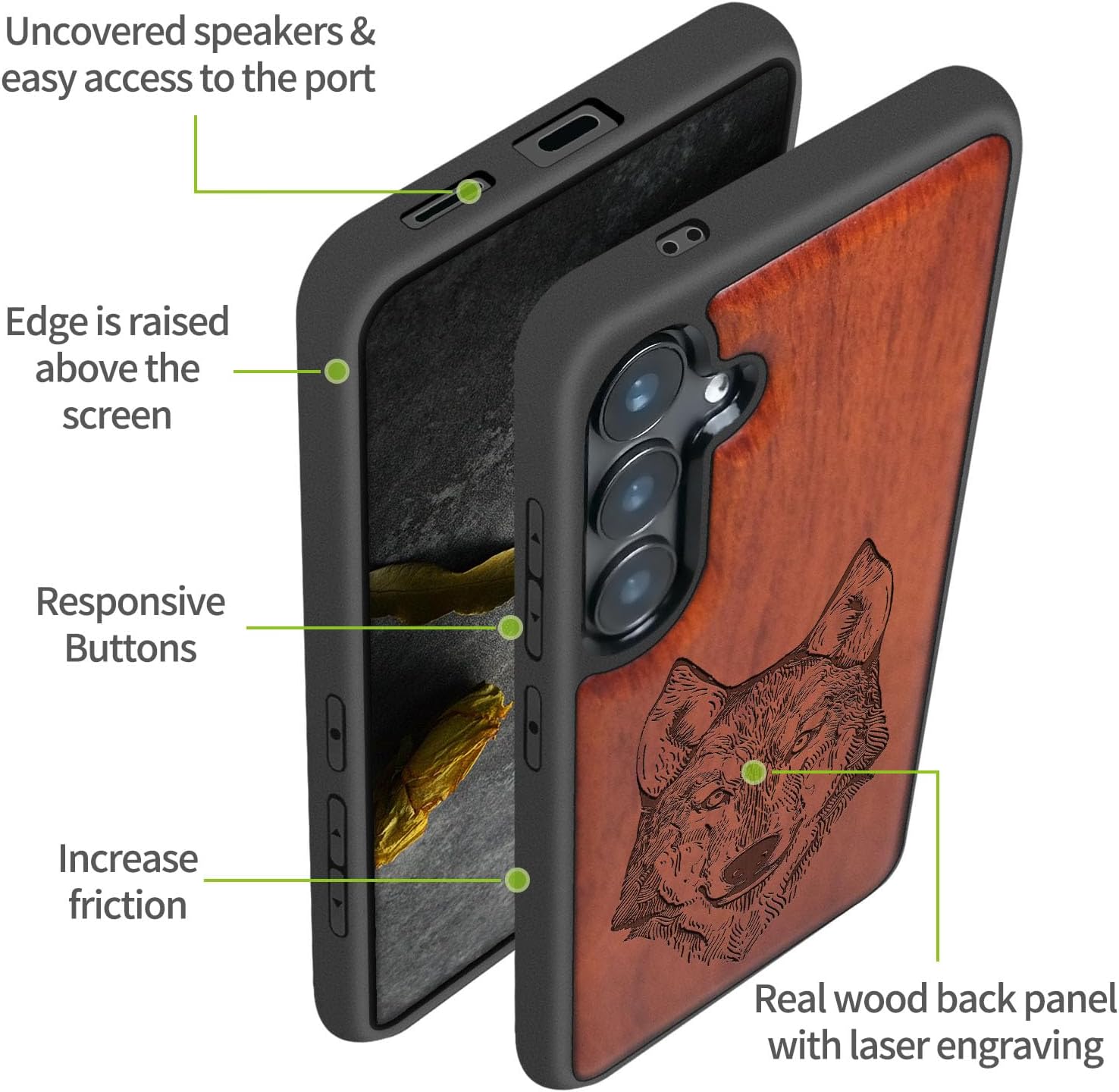 Carveit Magnetic Wooden Case for Galaxy S25+ Samsung S25 Plus Case, TPU Shockproof Cover & Wood Engraved, Compatible with MagSafe Wireless Chargers (Wolf Head) Rosy
