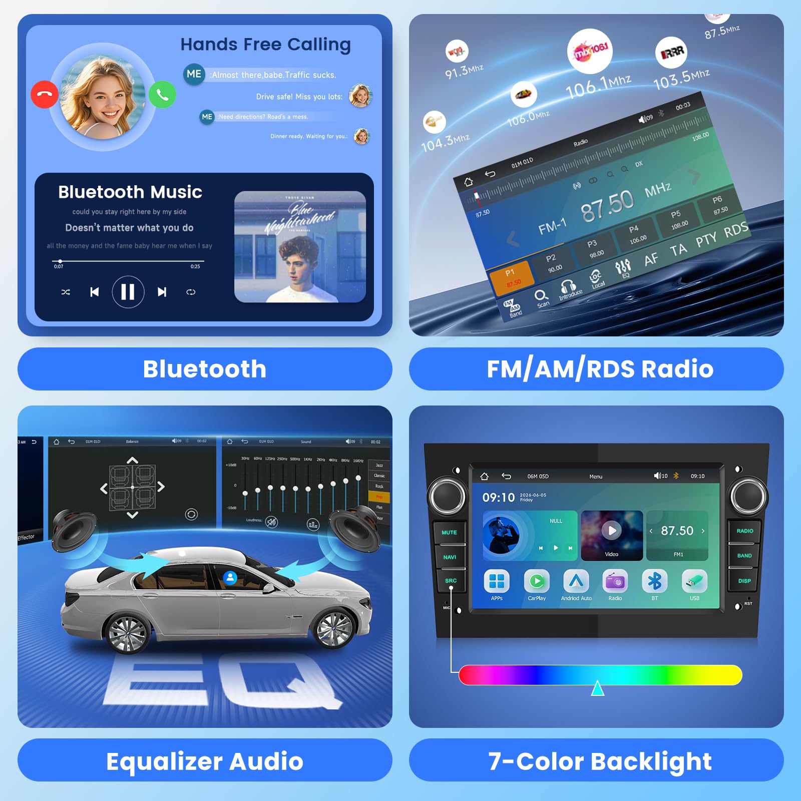 Autoradio per Opel Corsa 2006-2011, Radio 7 pollici con CarPlay wireless | Android Auto wireless, Bluetooth, Radio FM/AM/RDS, Telecamera posteriore, EQ, Comandi al volante