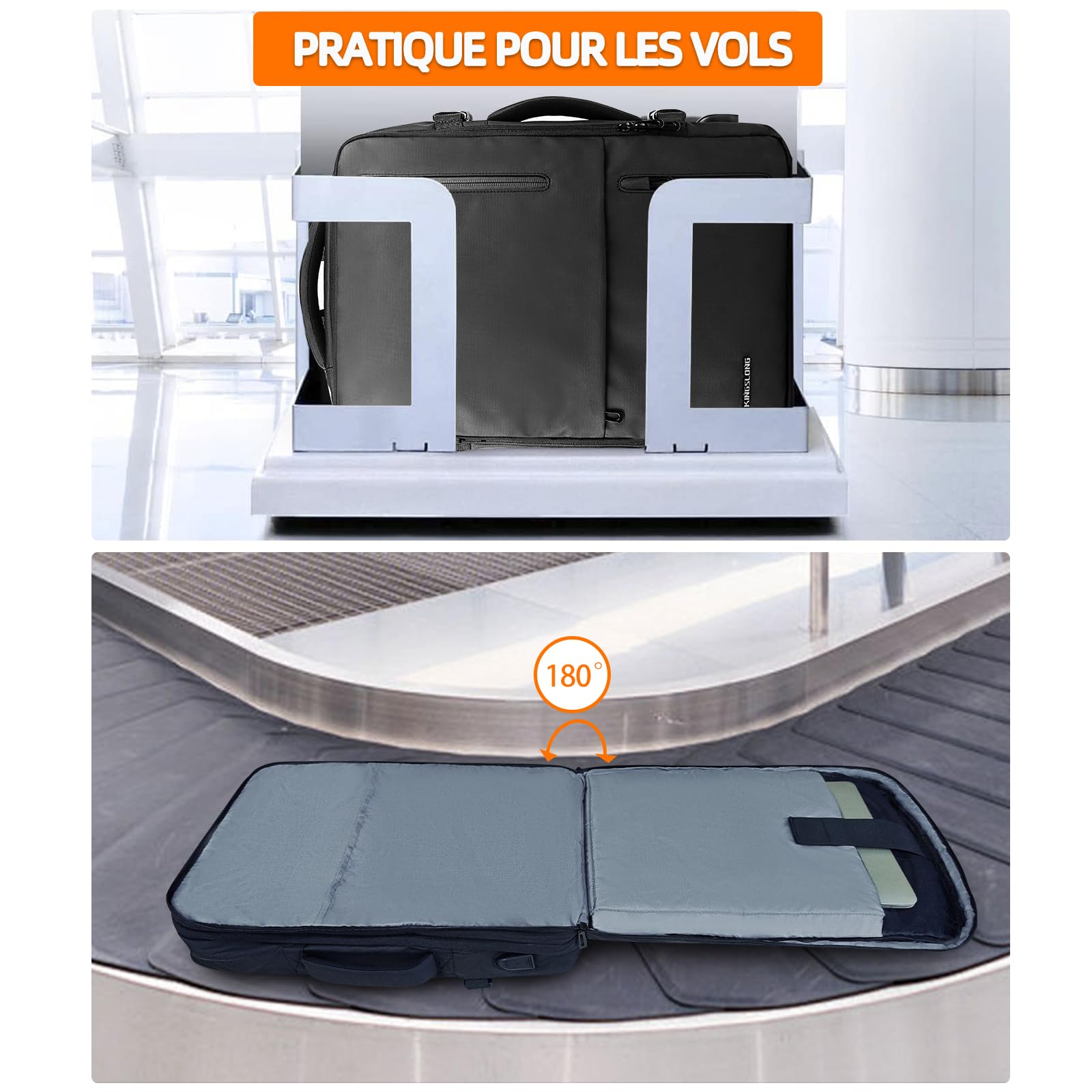 Sac a Dos Sous Vides: 46L Voyage Cabine Avion Bag Extensible Backpack | Avec Pompe 19 Pouces PC Convient Pour les Voyages d'affaires Hommes Imperméable à l'eau Noir
