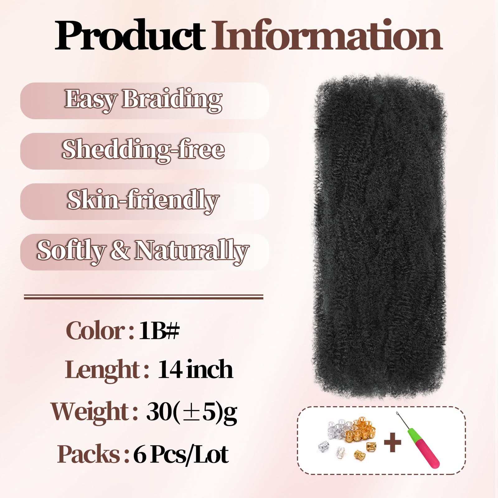 XIIMENALU Afro Kinky Curly Braiding Bulk Hair For Mini Twists Afro Kinkys Bulk Synthetic Cuban Twist Hair Soft Locs Micro Spring Twist For Dreadlocks Loc Repair (1B# - Image 2