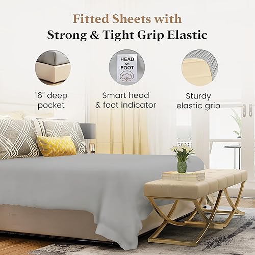 Miniatura 3 de Sábana bajera de 1000 hilos, color gris claro, tamaño King, solo bolsillo profundo, sábana bajera ajustable de algodón egipcio suave, sábana bajera
